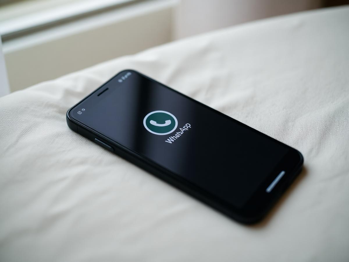 A phone resting on linen showing a private WhatsApp thread