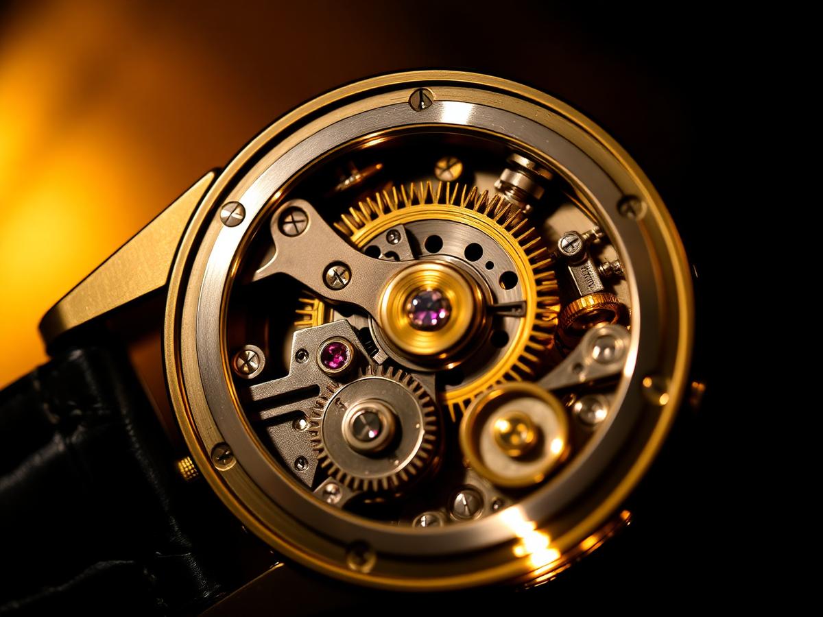 Macro photograph of a luxury watch movement
